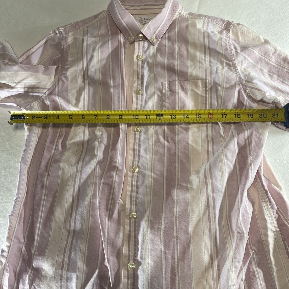 LL Bean Mens Long Sleeve Shirt Size L Regular Pink Striped Casual Cotton - Picture 12 of 14